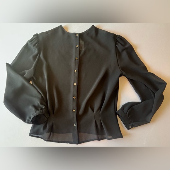 VINTAGE NEIMAN MARCUS Women’s Sheer‎ Black Long Sleeve Peplum Beaded Blouse Sz 4 - Picture 4 of 16